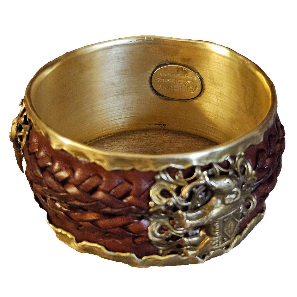 Vintage Il Gioiello Di Firenze Italy Elephant Brass & Leather Bangle Bracelet